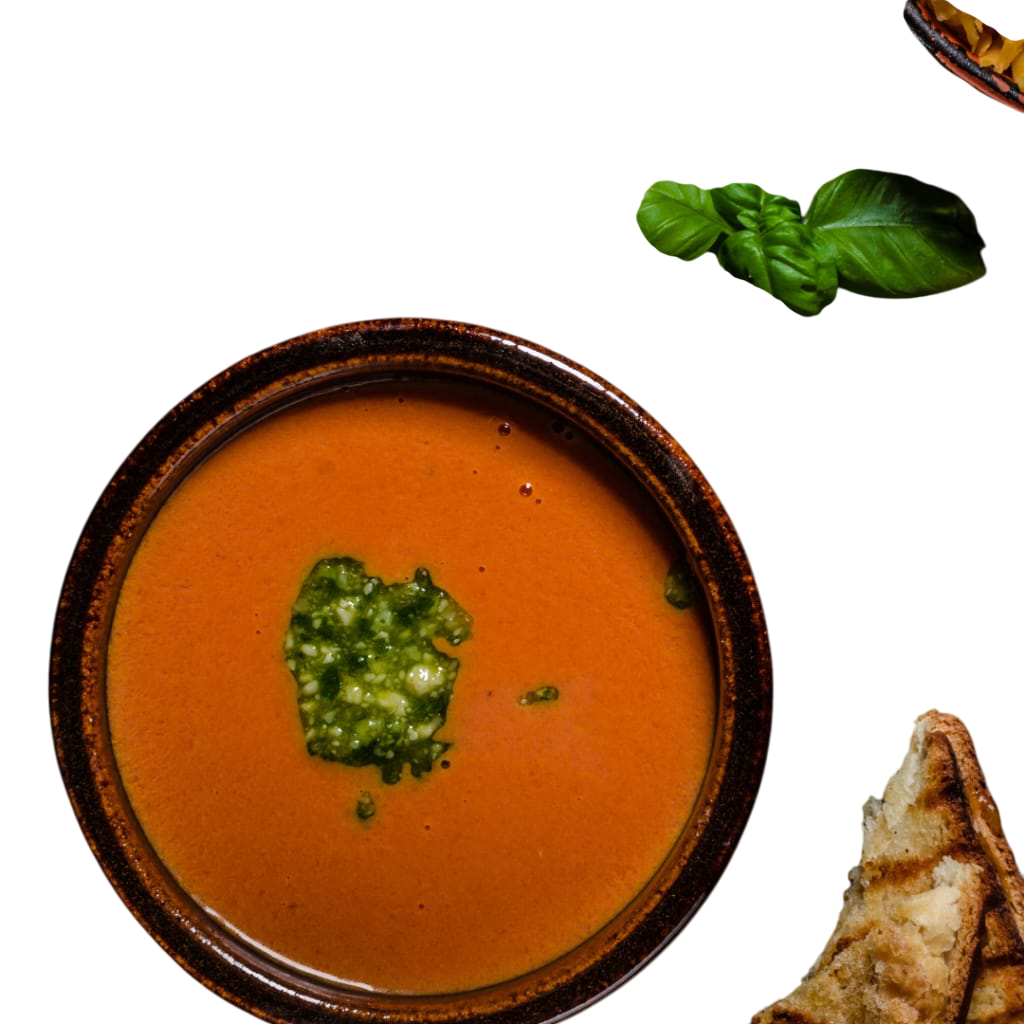 Roasted garlic tomato soup with basil Serves 2