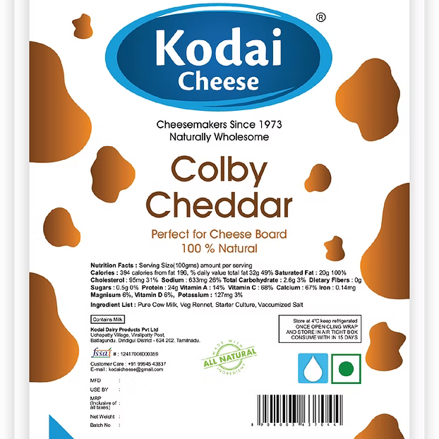 CHEDDAR - COLBY (Kodai Dairy) | Natural  &  Organic