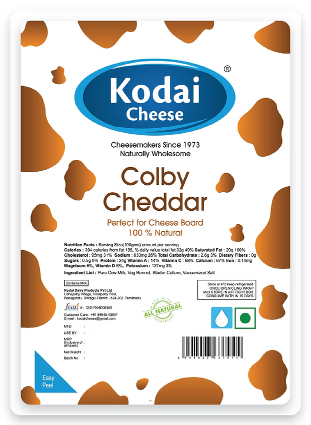 CHEDDAR - COLBY (Kodai Dairy) | Natural  &  Organic