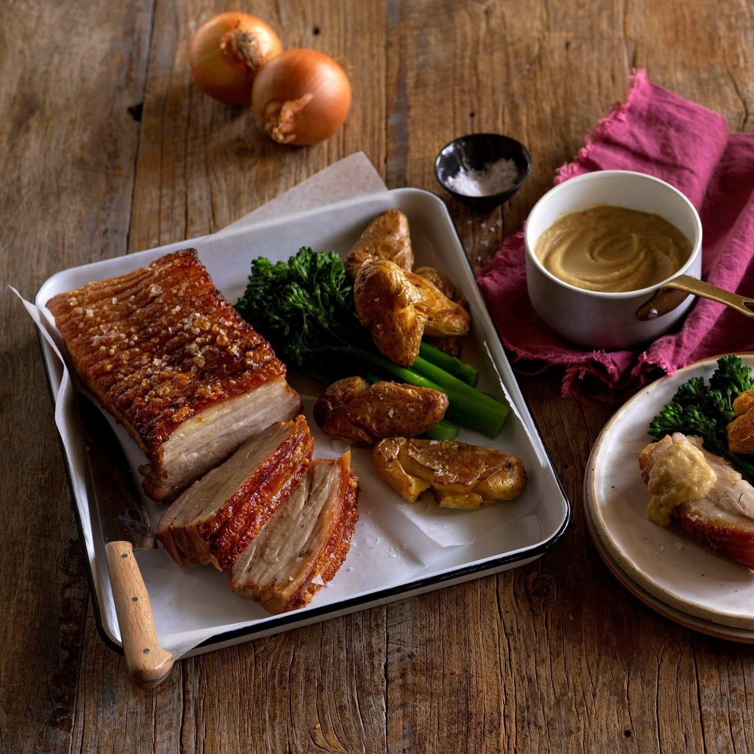 ROAST PORK DINNER WITH VEGGIES & CRANBERRY SAUCE