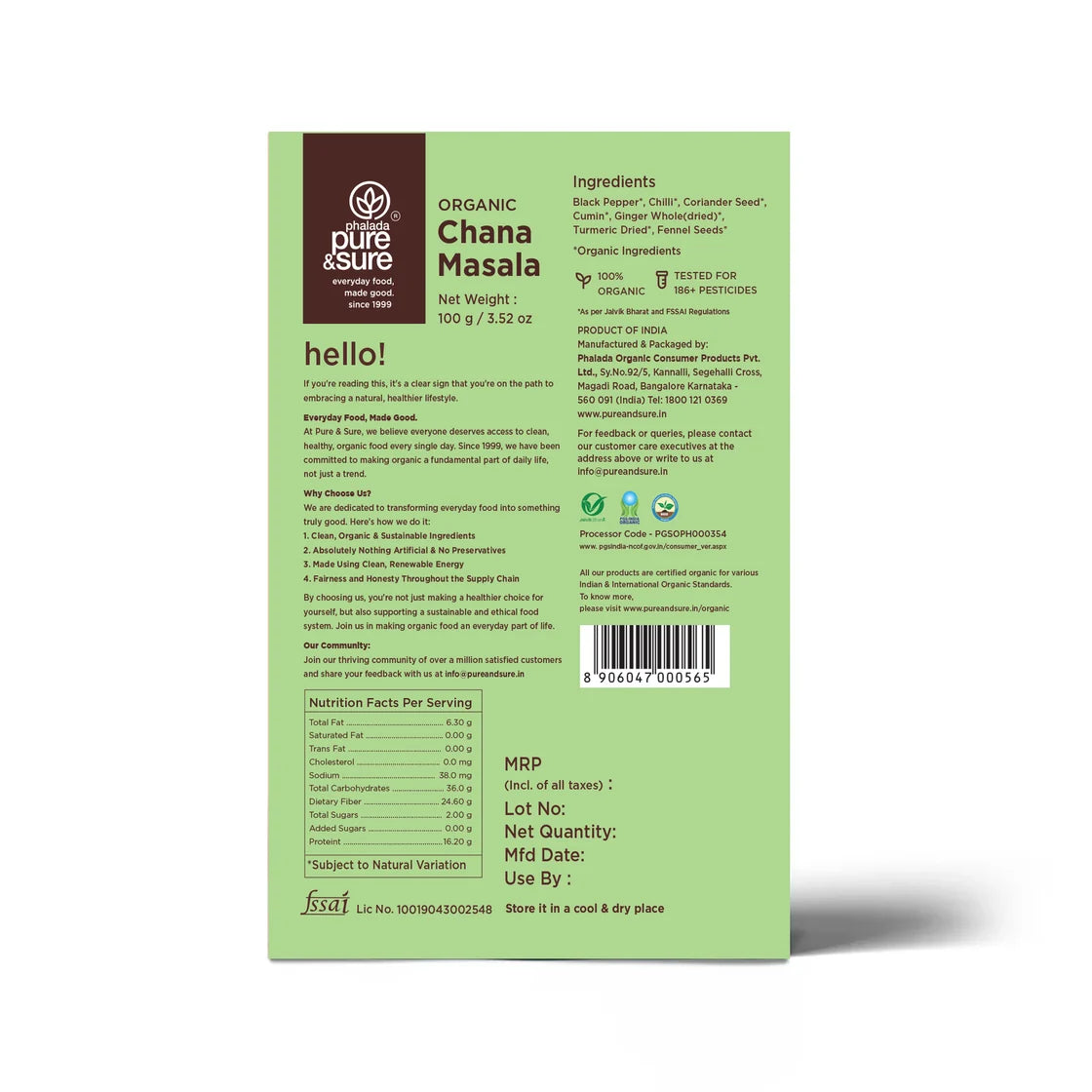 CHANA MASALA | Natural  &  Organic