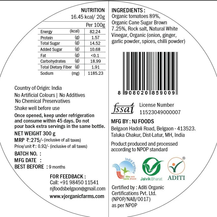 TOMATO KETCHUP  | Natural & Organic