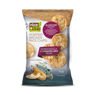 BROWN RICE CHIPS GORGONZOLA & CARAMELIZED PEA